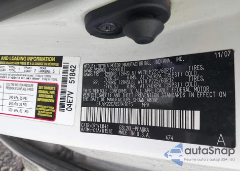 2008 Toyota Sienna Xle из США, поврежденный, VIN 5TDZK22C78S141015